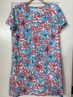 Southern Tide Coral & Aqua Floral Shift Dress like new M